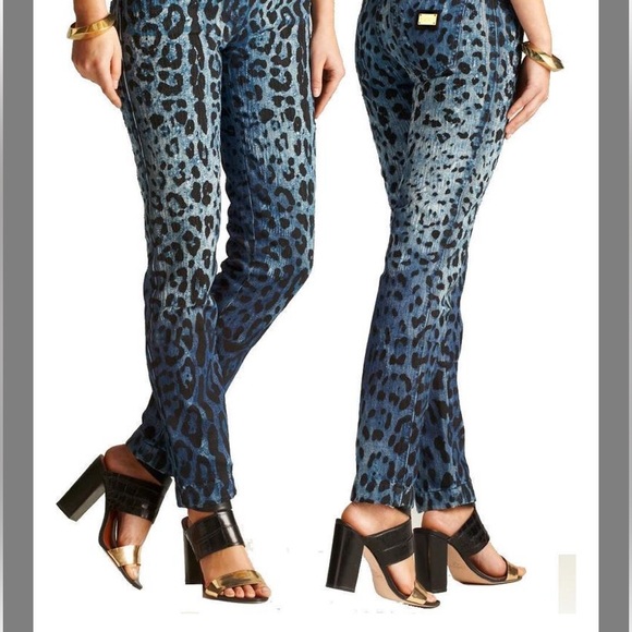 Dolce & Gabbana Denim - Dolce & Gabbana blue denim leopard print jeans, size 38 EU, 25 US, NWT $350